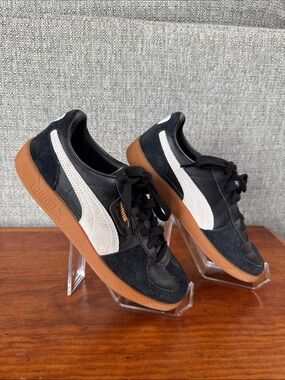 Puma Men's Black & White Suede Sneakers with Gum Sole